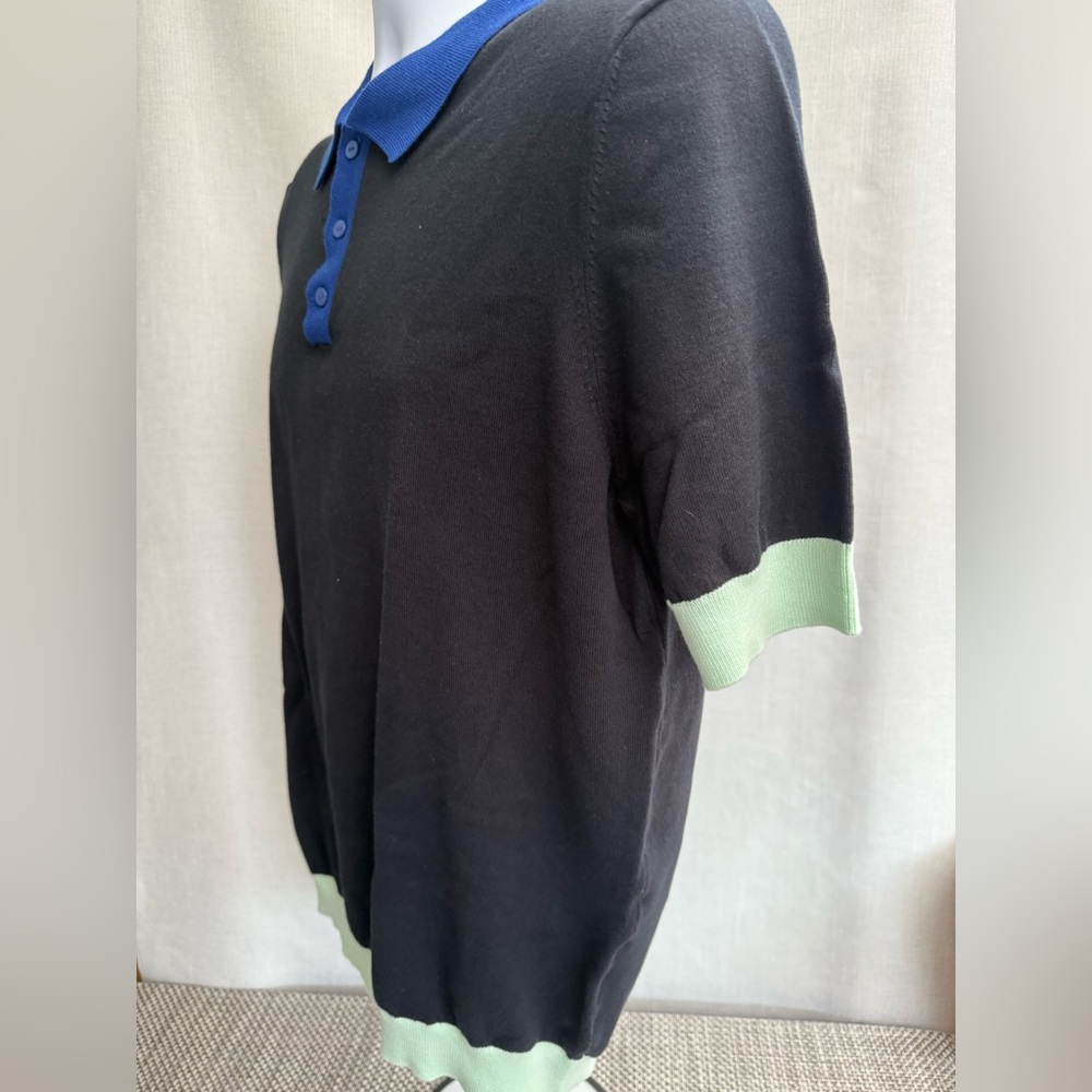 New Men's Max n Chester Black Polo Shirt with Blue Collar - Picture 2 of 6